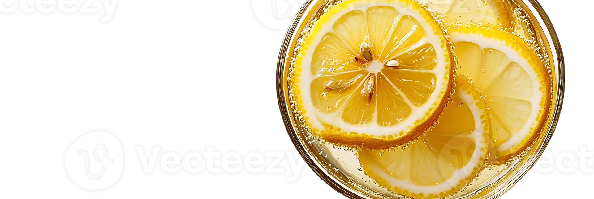 Lemon Slices Floating in a Glass of Sparkling Water with a Transparent Background png