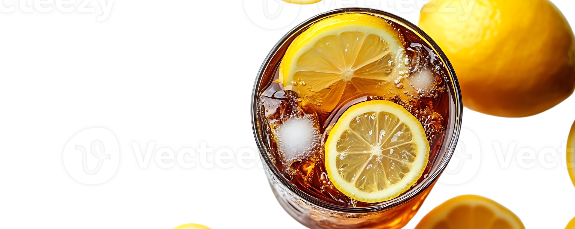 Iced Tea with Lemon Slices and Ice Cubes on a Transparent Background png