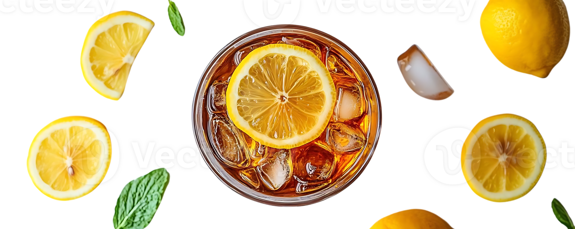 Refreshing Iced Tea with Lemon Slices and Mint Leaves on a Transparent Background png