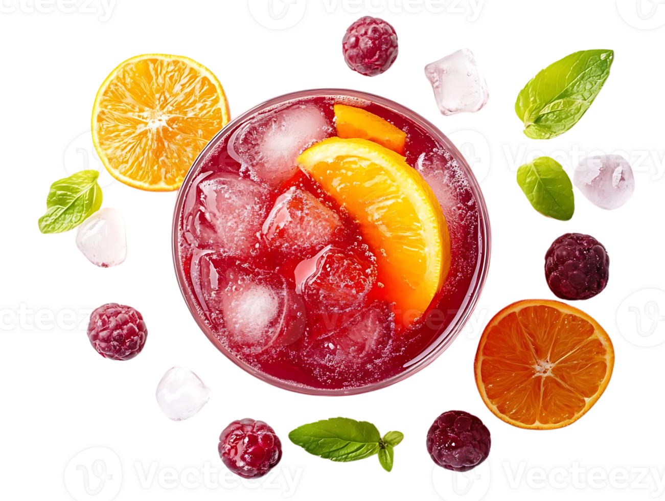 Refreshing Summer Citrus and Raspberry Iced Drink with Transparent Background png