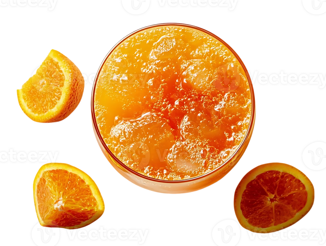 Refreshing Orange Juice with Ice Cubes and Slices on Transparent Background png