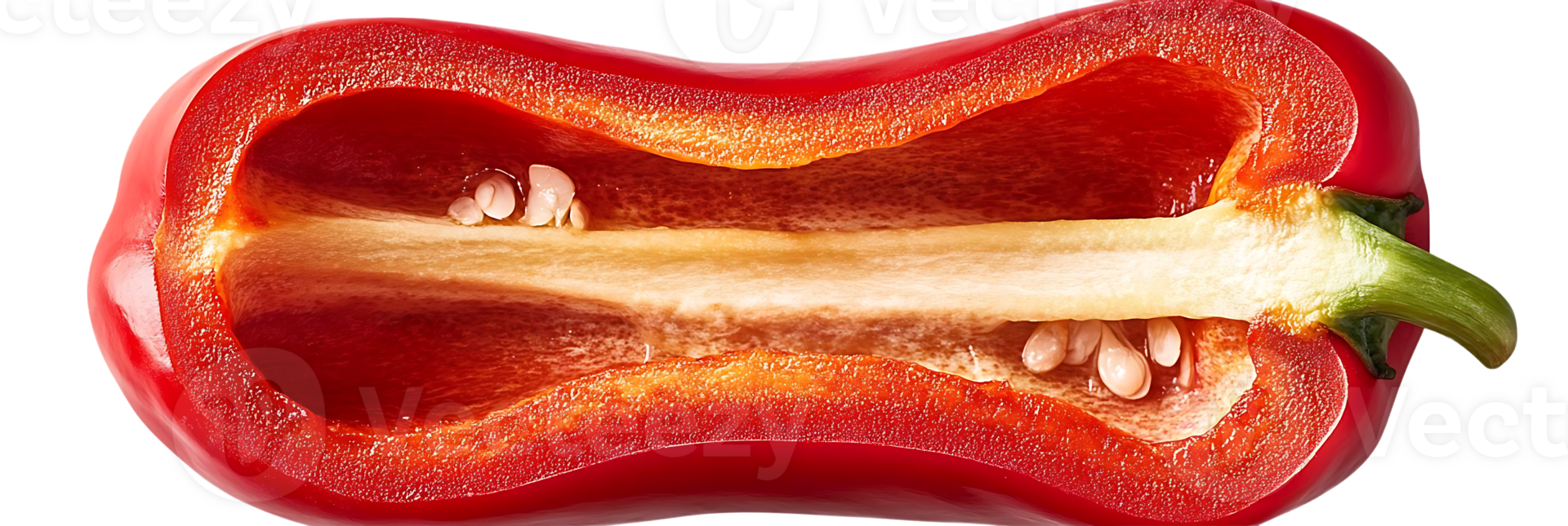 Red Bell Pepper Cut Open, Revealing Seeds, Transparent Background png