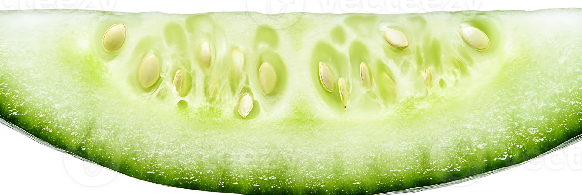 A Close-Up View of a Cucumber Slice with Seeds, Transparent Background png