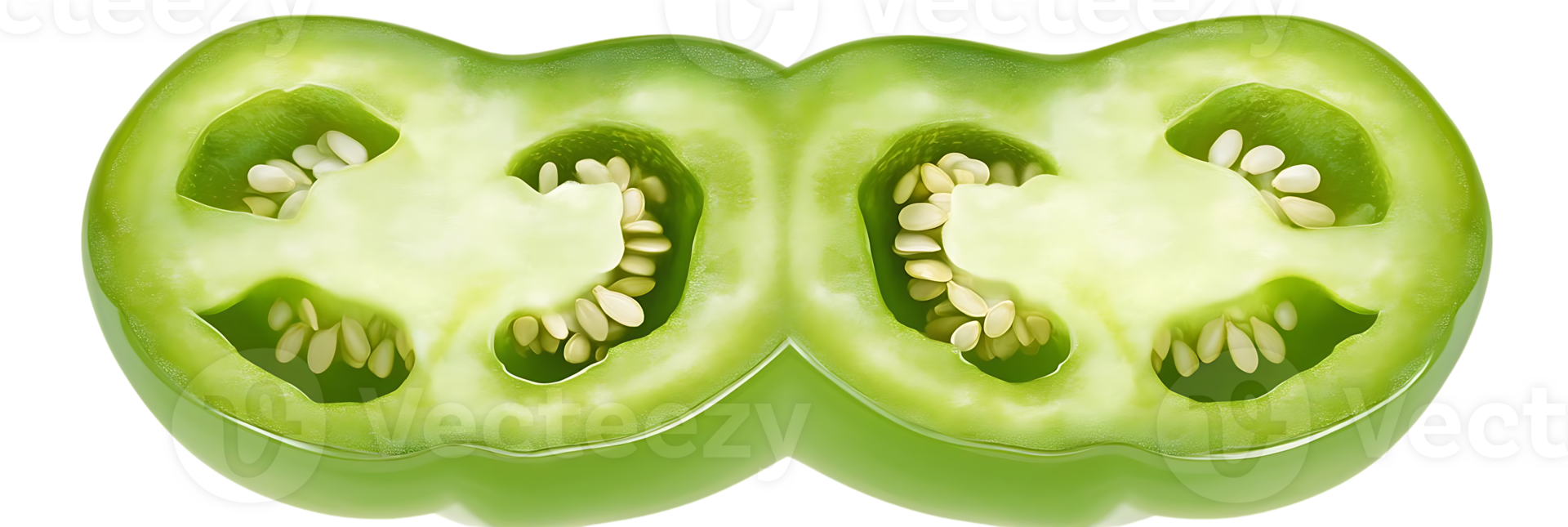 Green Pepper Sliced in Half with Transparent Background, a Fresh and Juicy Vegetable Ready for Cooking png