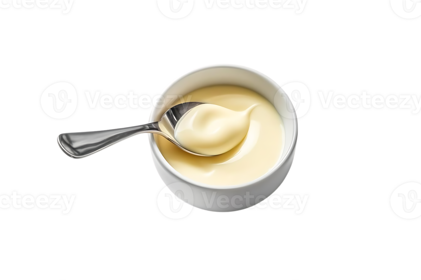 Spoon Dipping into Creamy White Sauce in a Bowl with Transparent Background png