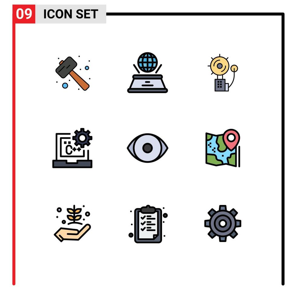 User Interface Pack of 9 Basic Filledline Flat Colors of develop code presentation c fire Editable element Design Elements vector