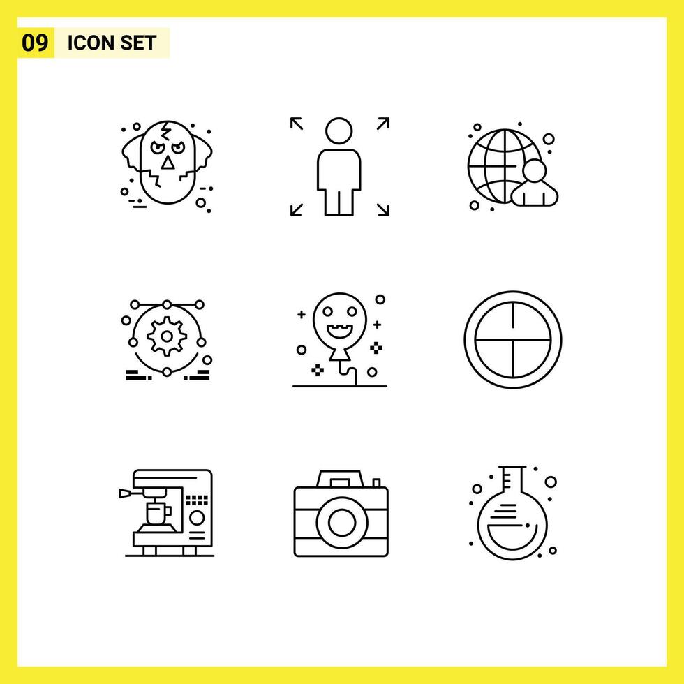 Group of 9 Outlines Signs and Symbols for holiday balloons businessman setting development Editable element Design Elements vector