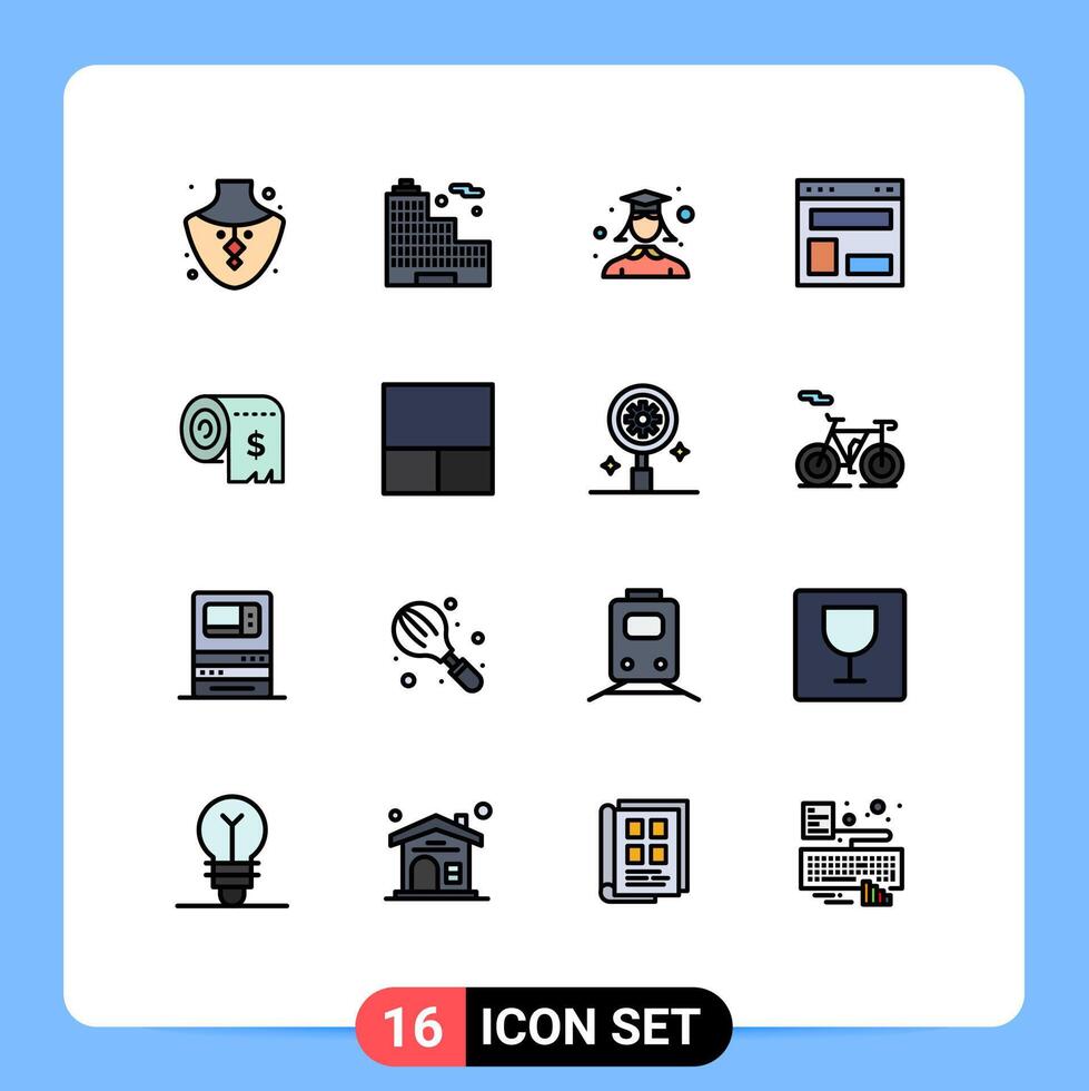 Pack of 16 Modern Flat Color Filled Lines Signs and Symbols for Web Print Media such as consumption website layout graduation website layout Editable Creative element Design Elements vector
