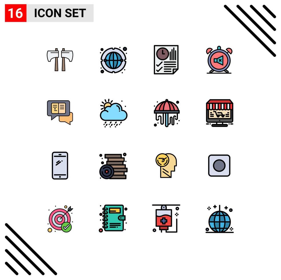 Modern Set of 16 Flat Color Filled Lines and symbols such as sound mute data clock time Editable Creative element Design Elements vector