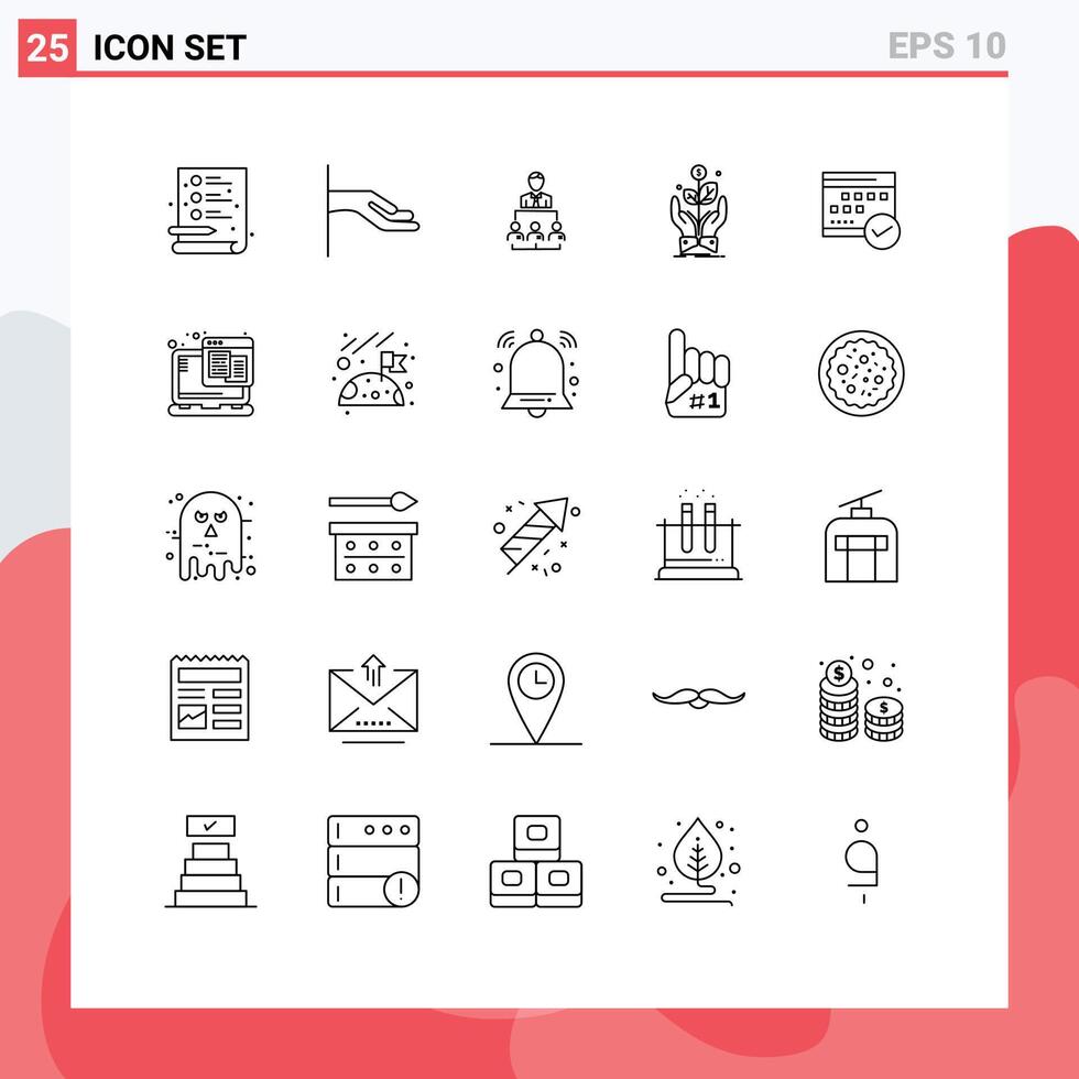 User Interface Pack of 25 Basic Lines of approved rise human plant company Editable element Design Elements vector