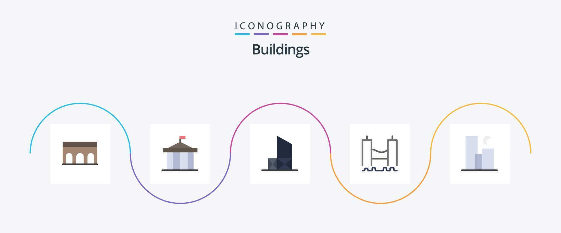 Buildings Flat 5 Icon Pack Including harbor bridge court security lifeguard vector