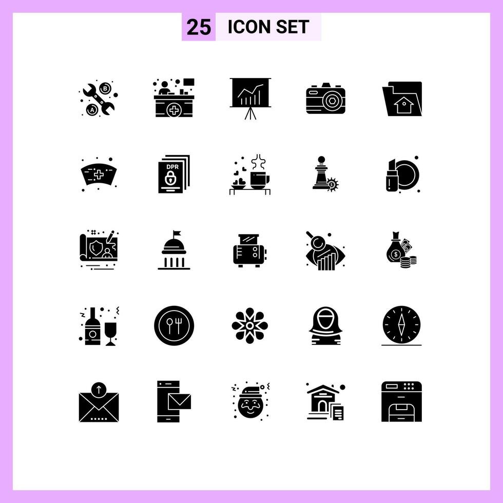 Solid Glyph Pack of 25 Universal Symbols of service file meeting home photo Editable element Design Elements vector