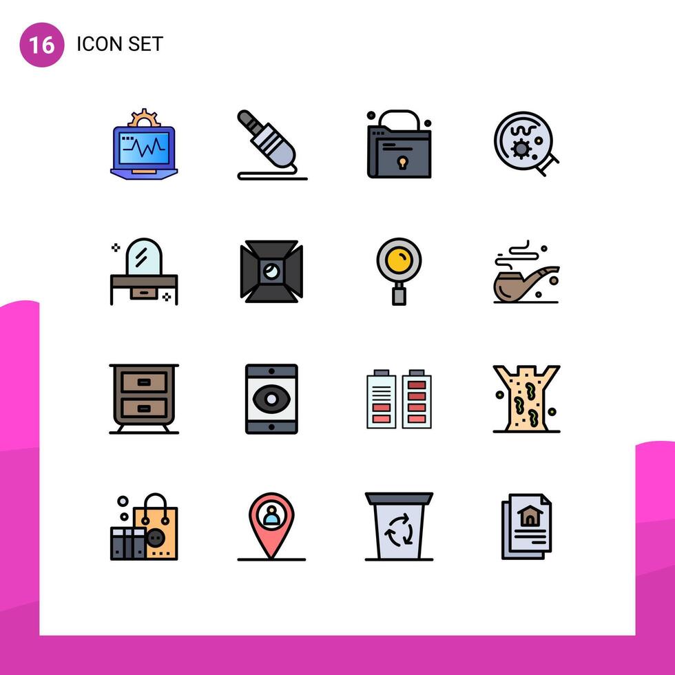 16 User Interface Flat Color Filled Line Pack of modern Signs and Symbols of drawer beauty folder science laboratory Editable Creative element Design Elements vector