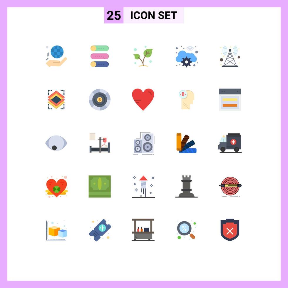 Set of 25 Modern UI Icons Symbols Signs for digital gear on off cloud sprout Editable element Design Elements vector