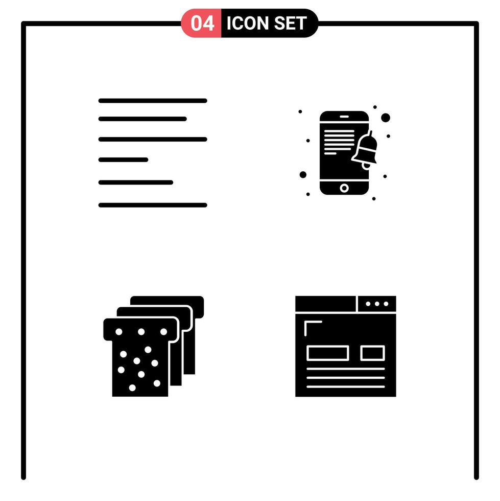 Set of 4 Modern UI Icons Symbols Signs for align coding mobile bread development Editable element Design Elements vector
