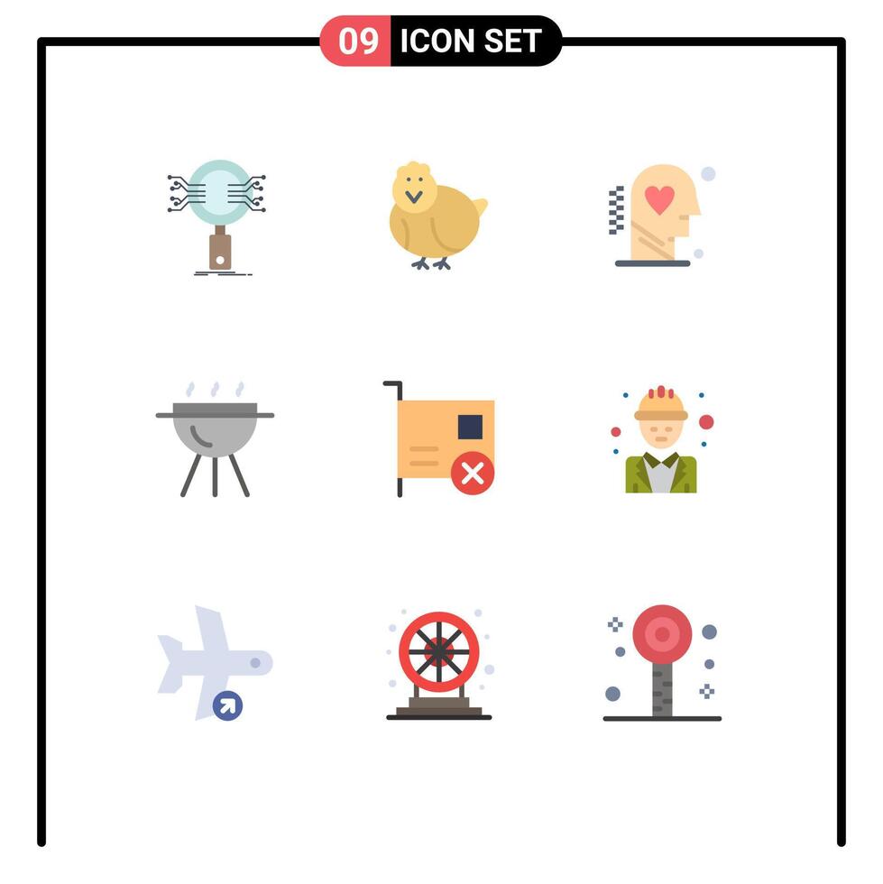 Group of 9 Modern Flat Colors Set for card bbq happy barbecue process Editable element Design Elements vector