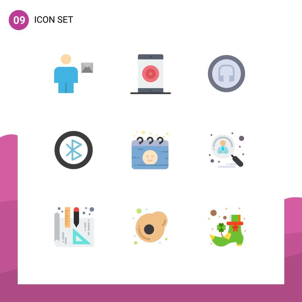 paquete de 9 9 moderno plano colores señales y símbolos para web impresión medios de comunicación tal como red computadora mejoramiento Bluetooth básico editable elemento diseño elementos vector