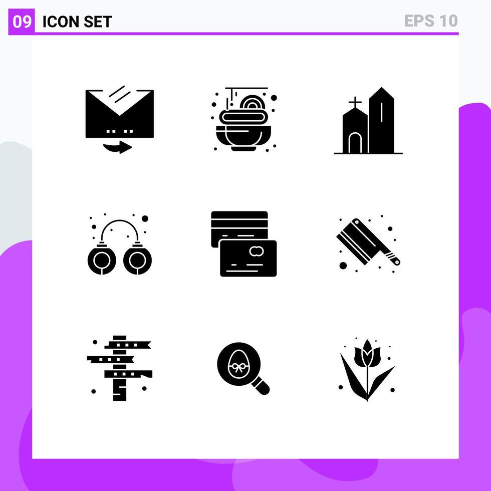 Group of 9 Solid Glyphs Signs and Symbols for credit arrest christian police criminal Editable element Design Elements vector
