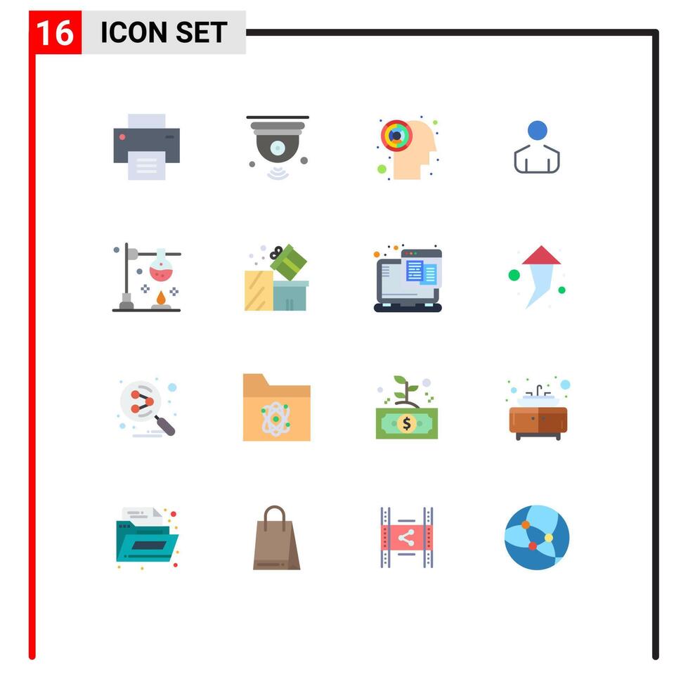 Mobile Interface Flat Color Set of 16 Pictograms of experiment burner wifi person male Editable Pack of Creative element Design Elements vector