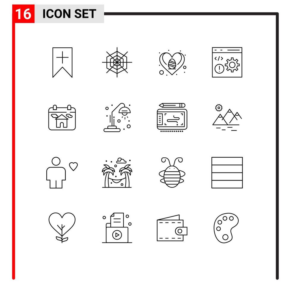 Set of 16 element Outlines on Grid for real estate programming egg development coding Editable element Design Elements vector