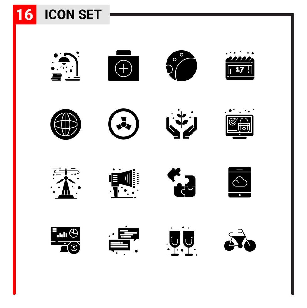 Mobile Interface Solid Glyph Set of 16 Pictograms of help communication suitcase center day Editable element Design Elements vector