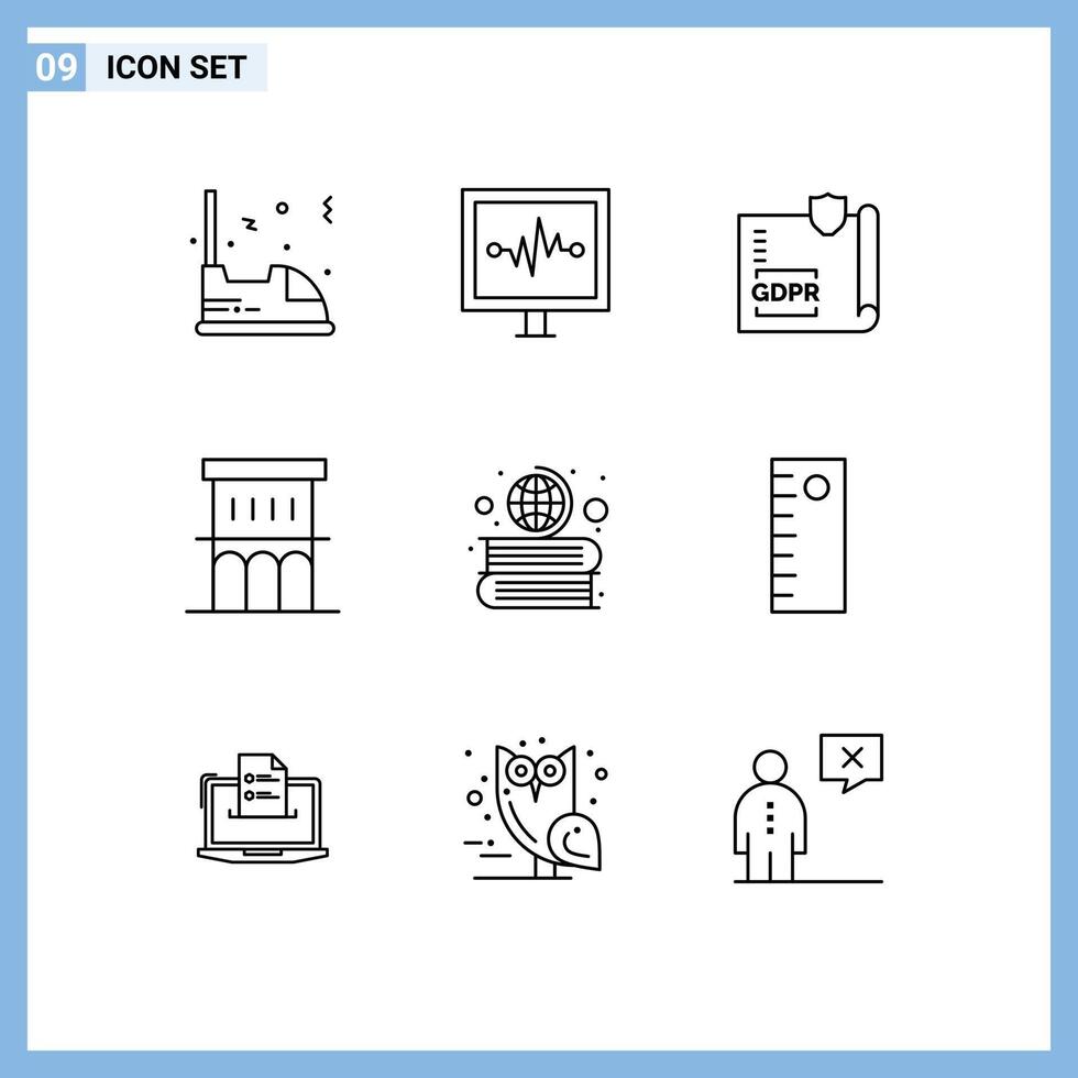 Stock element Icon Pack of 9 Line Signs and Symbols for property estate pulse line architecture page Editable element Design Elements vector