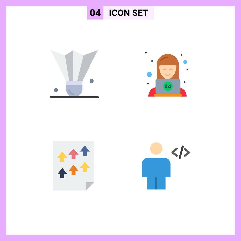 Editable element Line Pack of 4 Simple Flat Icons of badminton data shuttlecock support page Editable element Design Elements vector