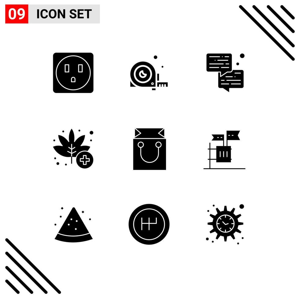 9 Thematic element Solid Glyphs and Editable Symbols of retail bag chat weed medical Editable element Design Elements vector