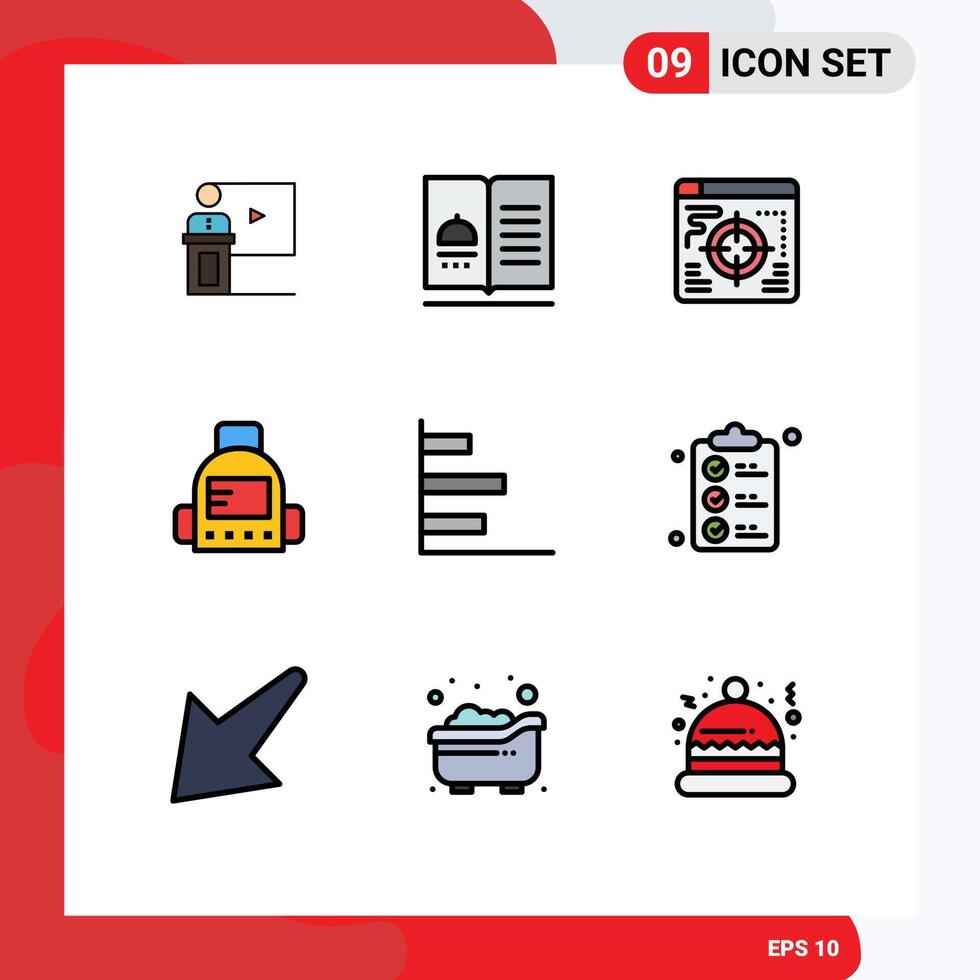 Stock element Icon Pack of 9 Line Signs and Symbols for education bag food target web Editable element Design Elements vector