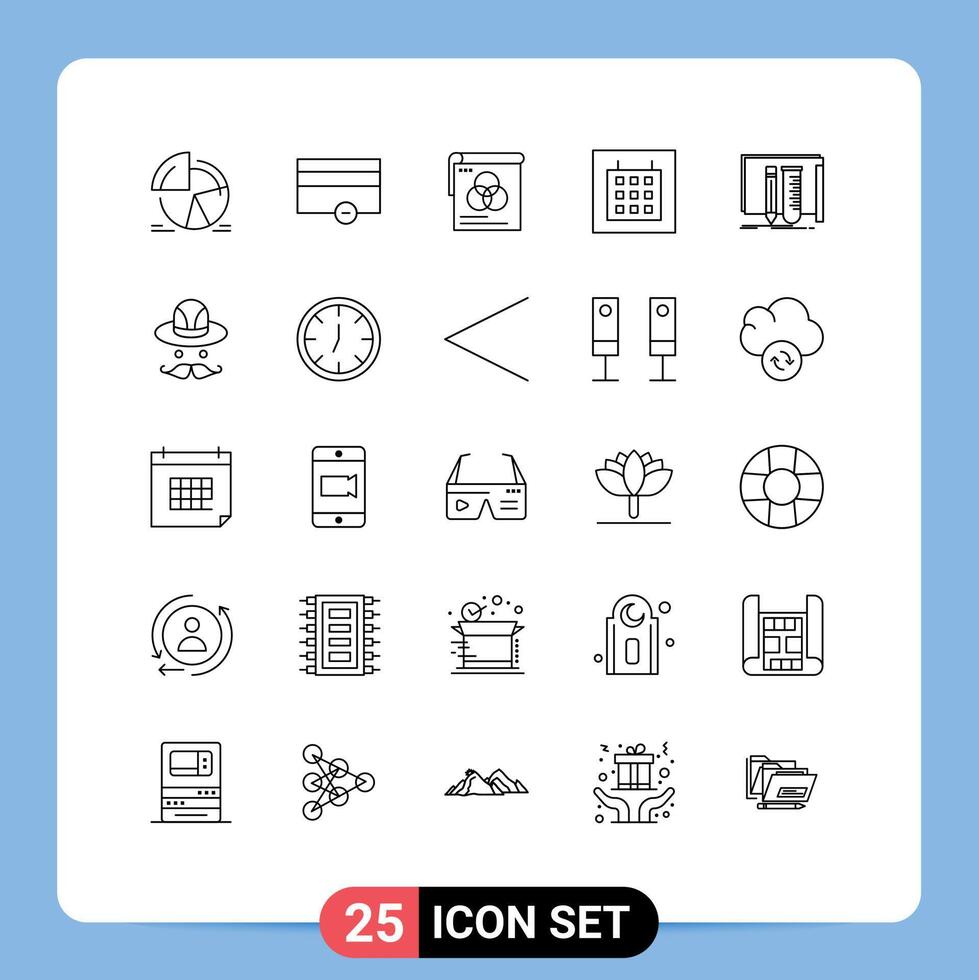 Set of 25 Modern UI Icons Symbols Signs for equipment wireframe minus layout fly Editable element Design Elements vector