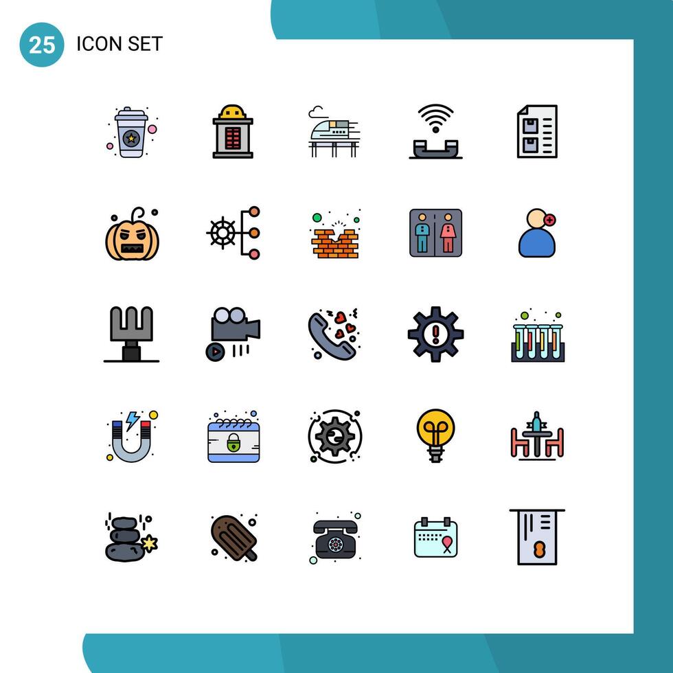 Modern Set of 25 Filled line Flat Colors Pictograph of document check bullet telephone productivity Editable element Design Elements vector