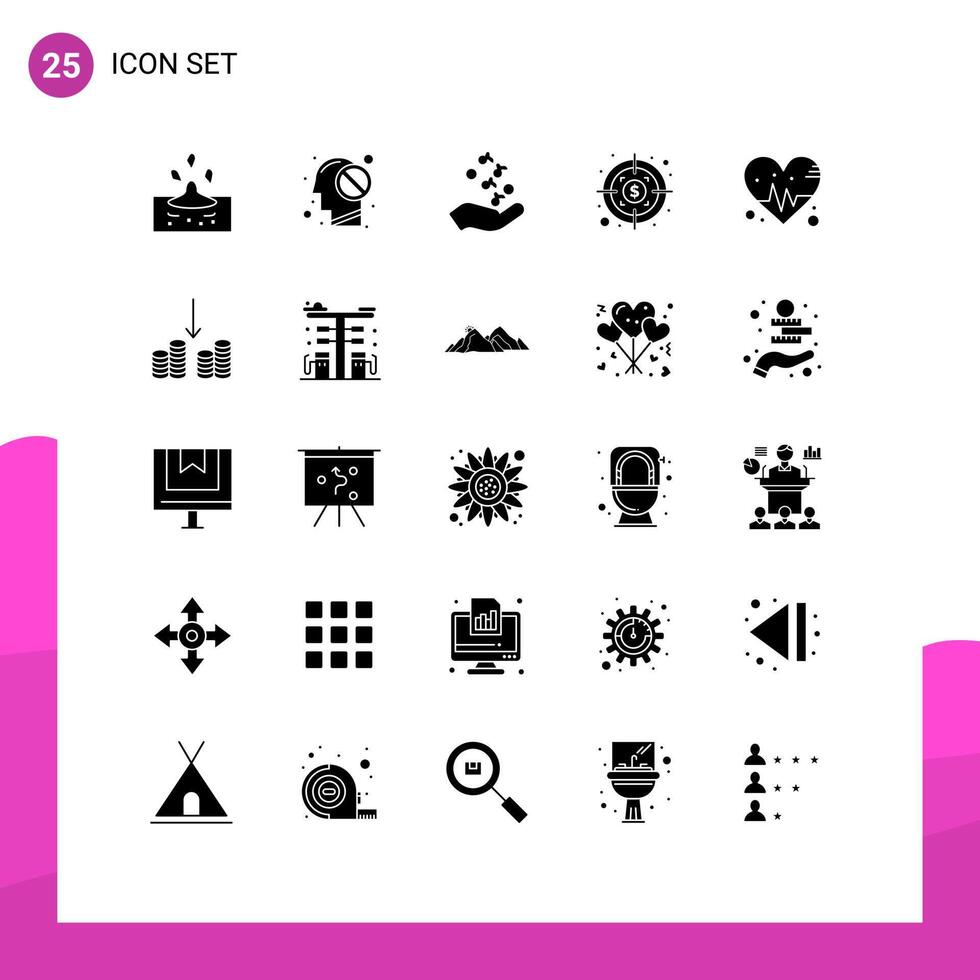 Universal Icon Symbols Group of 25 Modern Solid Glyphs of heart profit fist investment rock and roll Editable element Design Elements vector