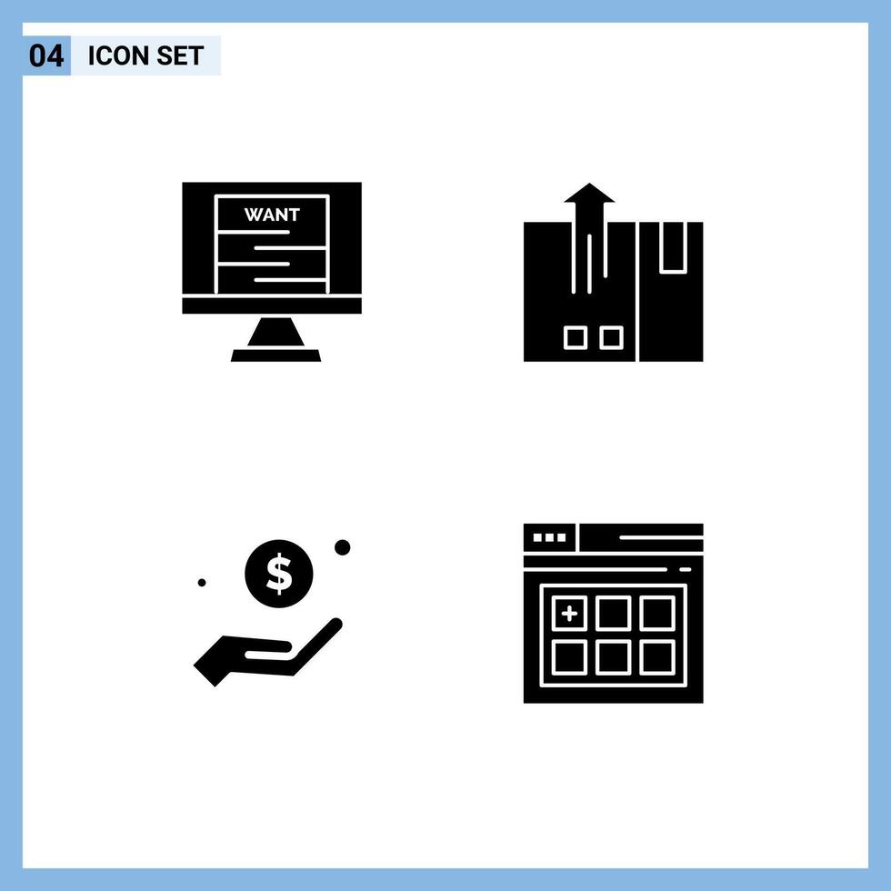 Stock element Icon Pack of 4 Line Signs and Symbols for bandit dollar wanted delivery hand Editable element Design Elements vector