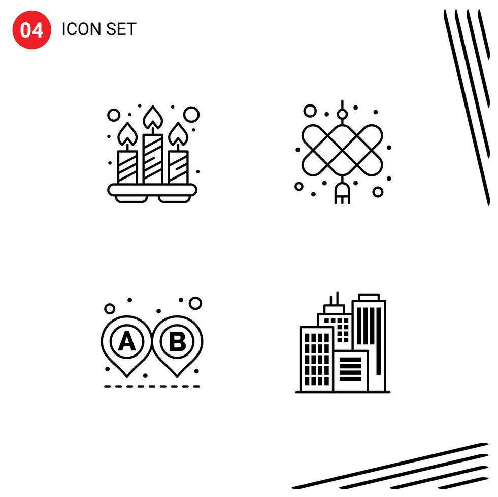4 Thematic element Filledline Flat Colors and Editable Symbols of candles route tray new year building Editable element Design Elements vector