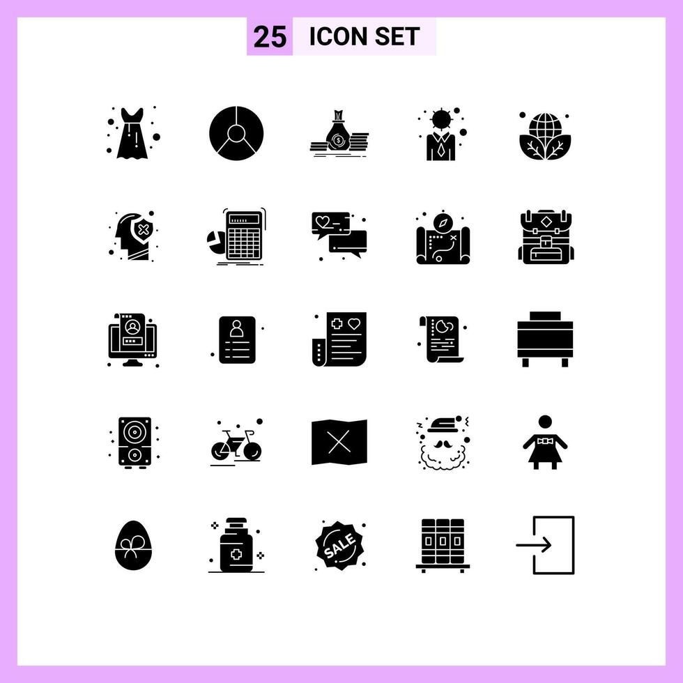 Set of 25 Commercial Solid Glyphs pack for earth day modern accumulation development money Editable element Design Elements vector