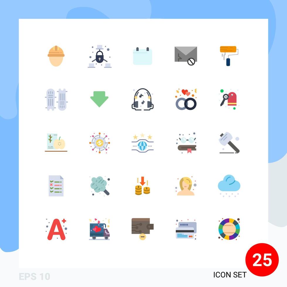 Pictogram Set of 25 Simple Flat Colors of spam message security mail year Editable element Design Elements vector