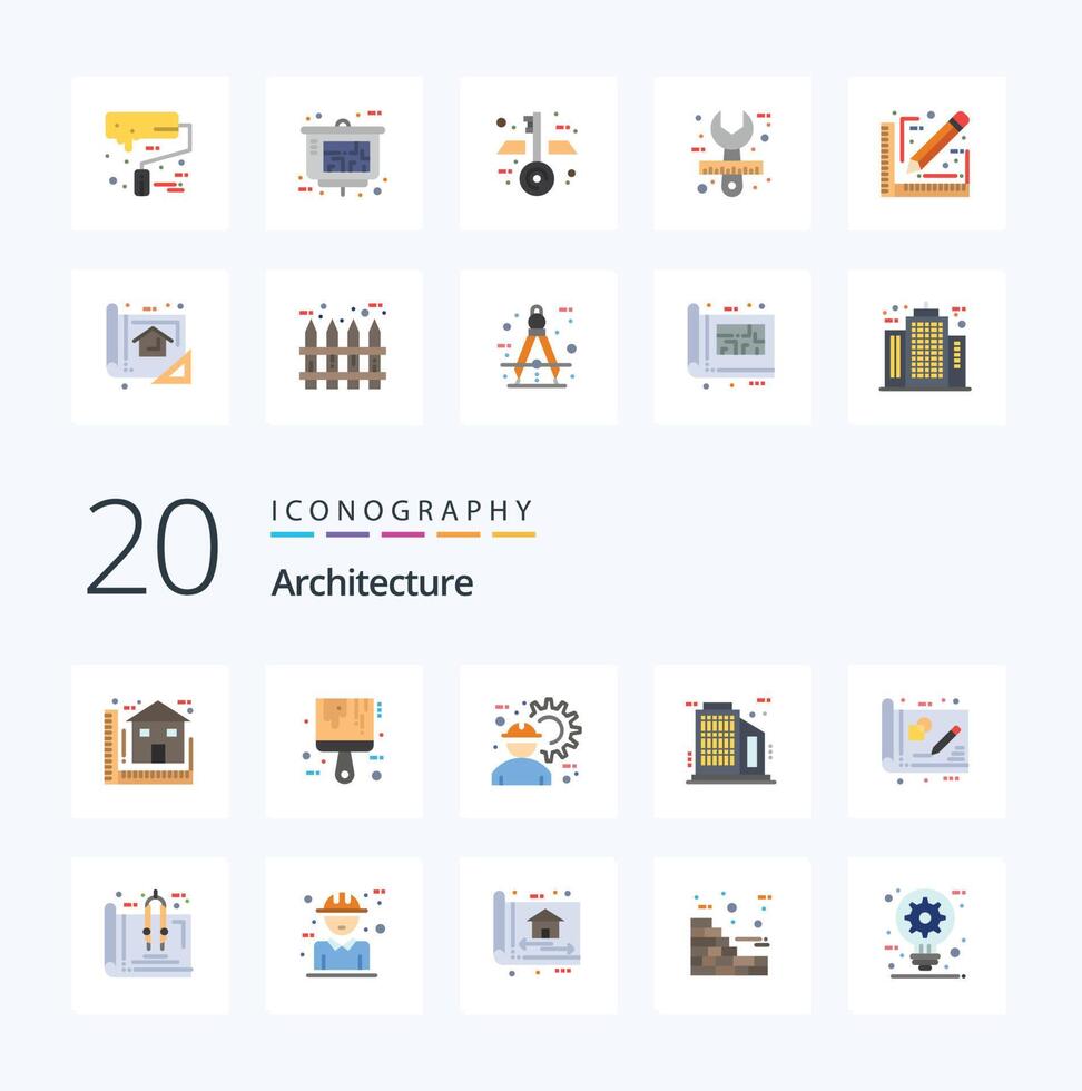 20 Architecture Flat Color icon Pack like blue print company color building labour vector