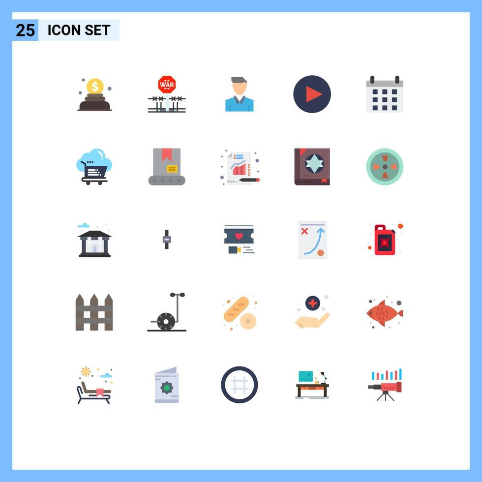 Pack of 25 Modern Flat Colors Signs and Symbols for Web Print Media such as schedule calendar account play profile Editable element Design Elements vector