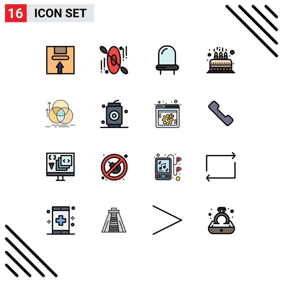 Flat Color Filled Line Pack of 16 Universal Symbols of circle kid diode cute cake Editable Creative element Design Elements vector
