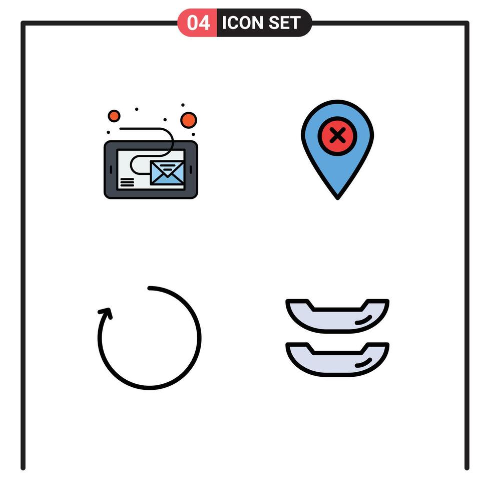 Modern Set of 4 Filledline Flat Colors and symbols such as email clockwise tablet navigation boat Editable element Design Elements vector