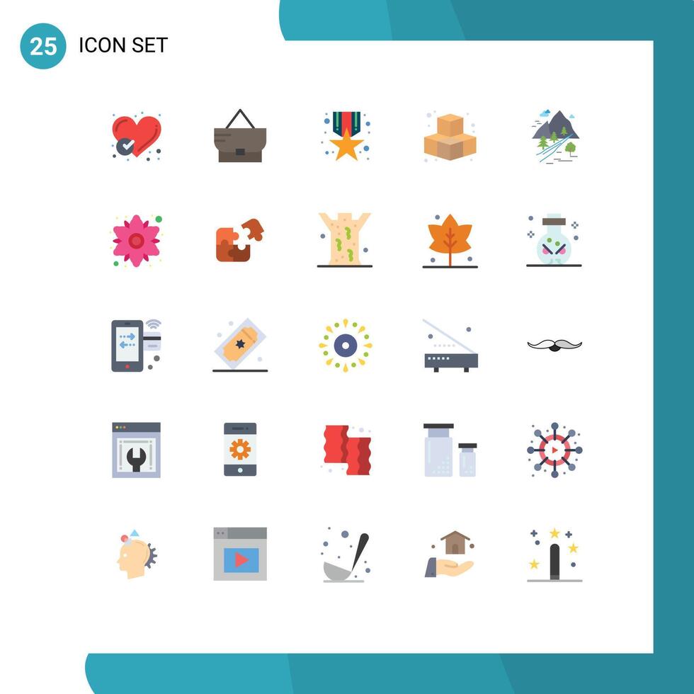 Pictogram Set of 25 Simple Flat Colors of hill rocks award play cubes Editable element Design Elements vector