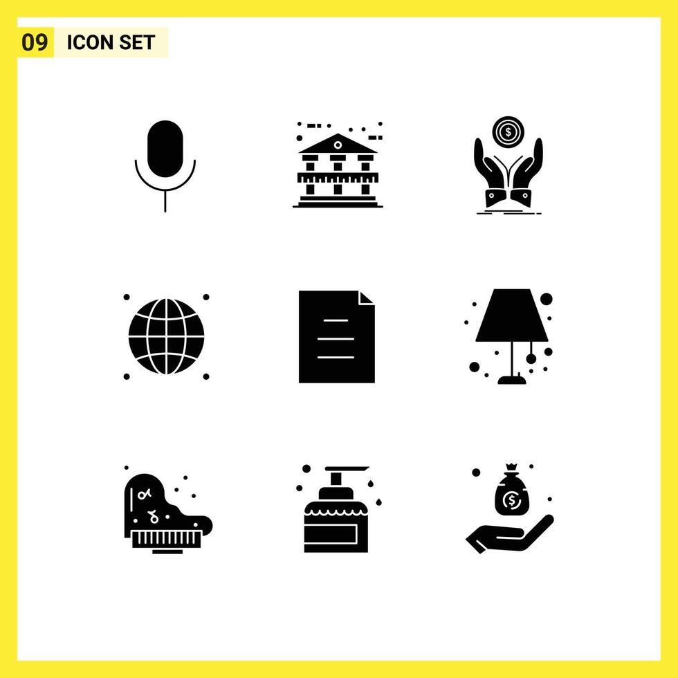 Set of 9 Modern UI Icons Symbols Signs for file network hand globe connected Editable element Design Elements vector