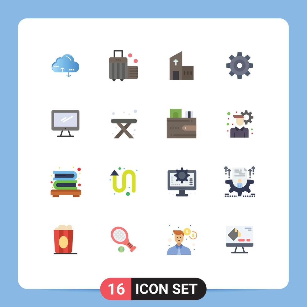 16 User Interface Flat Color Pack of modern Signs and Symbols of universal job building general monastery Editable Pack of Creative element Design Elements vector