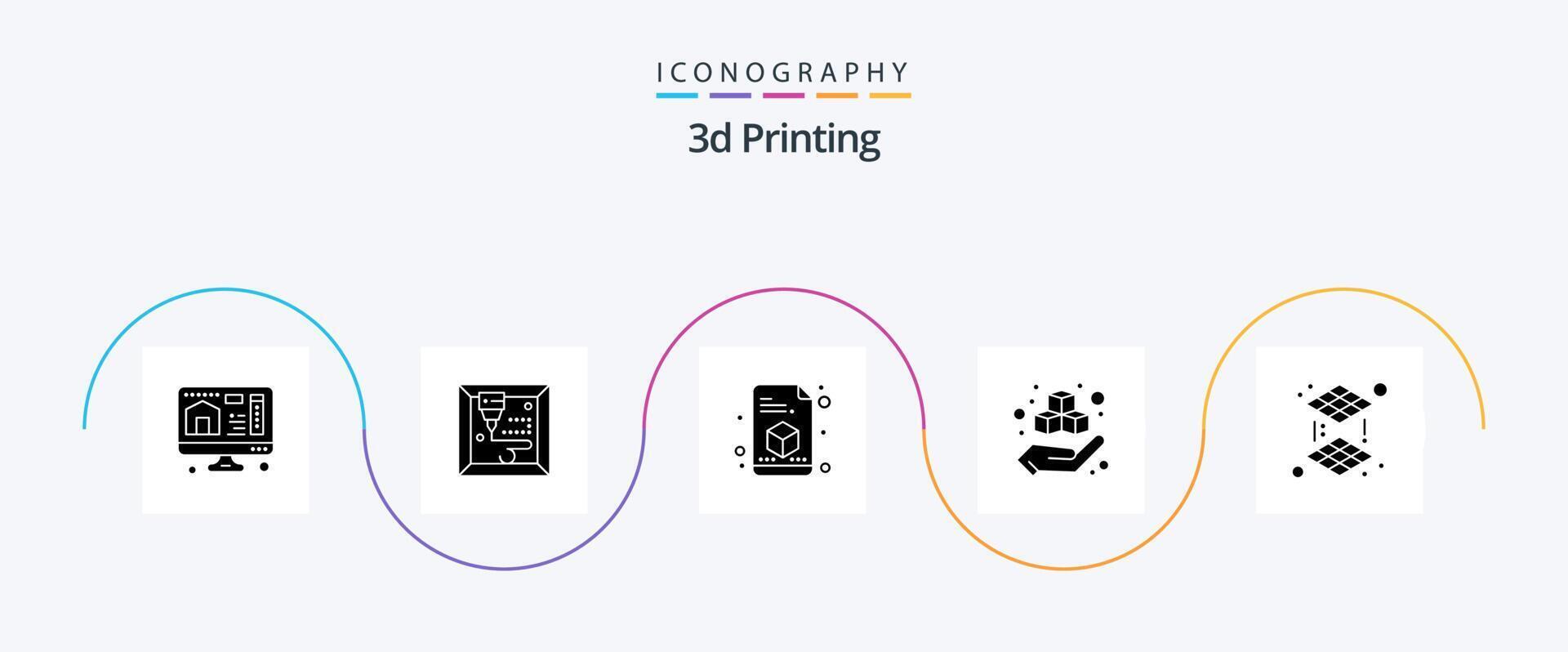 3d Printing Glyph 5 Icon Pack Including printing 3d printer productd printing vector