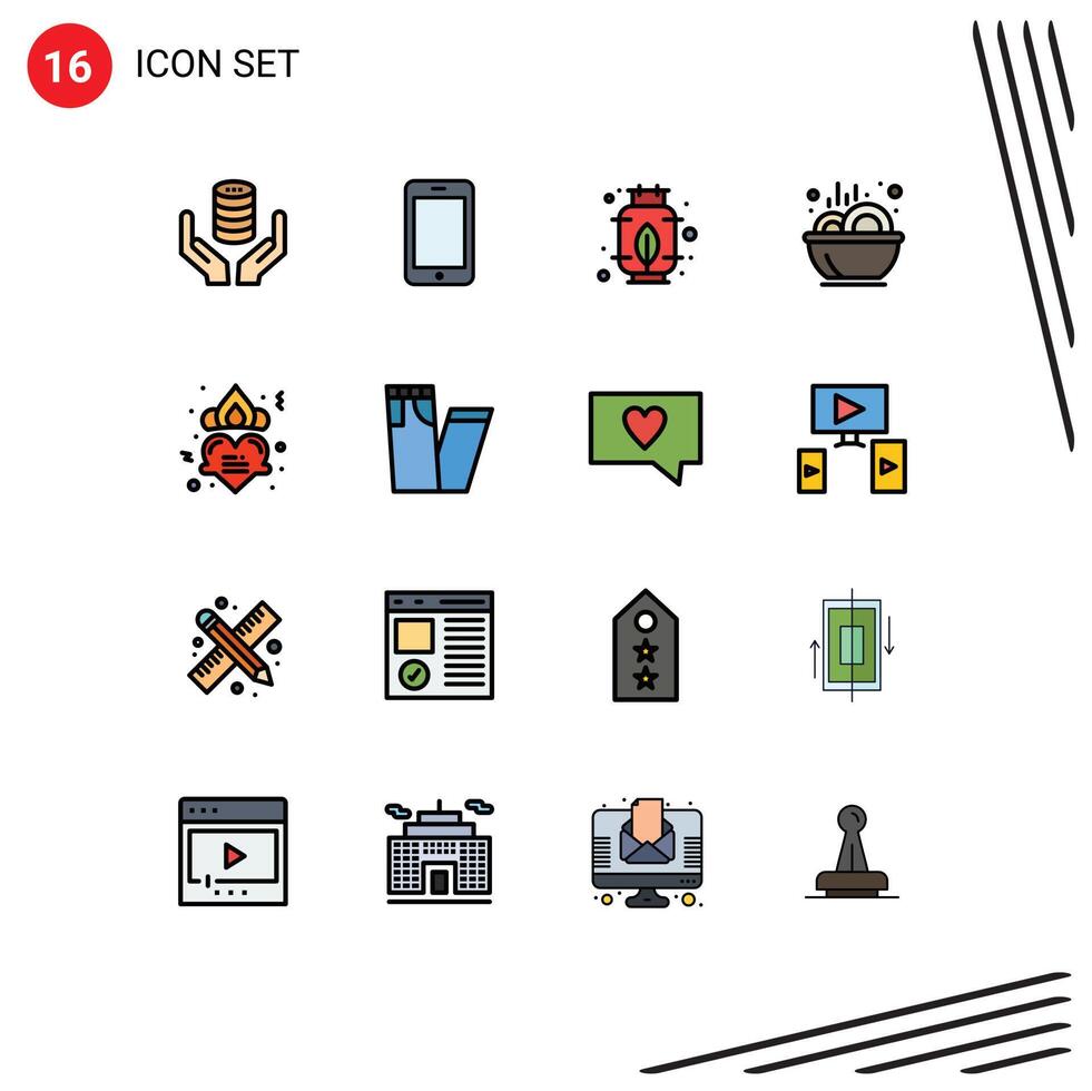 Universal Icon Symbols Group of 16 Modern Flat Color Filled Lines of heart stew call soup bowl Editable Creative element Design Elements vector