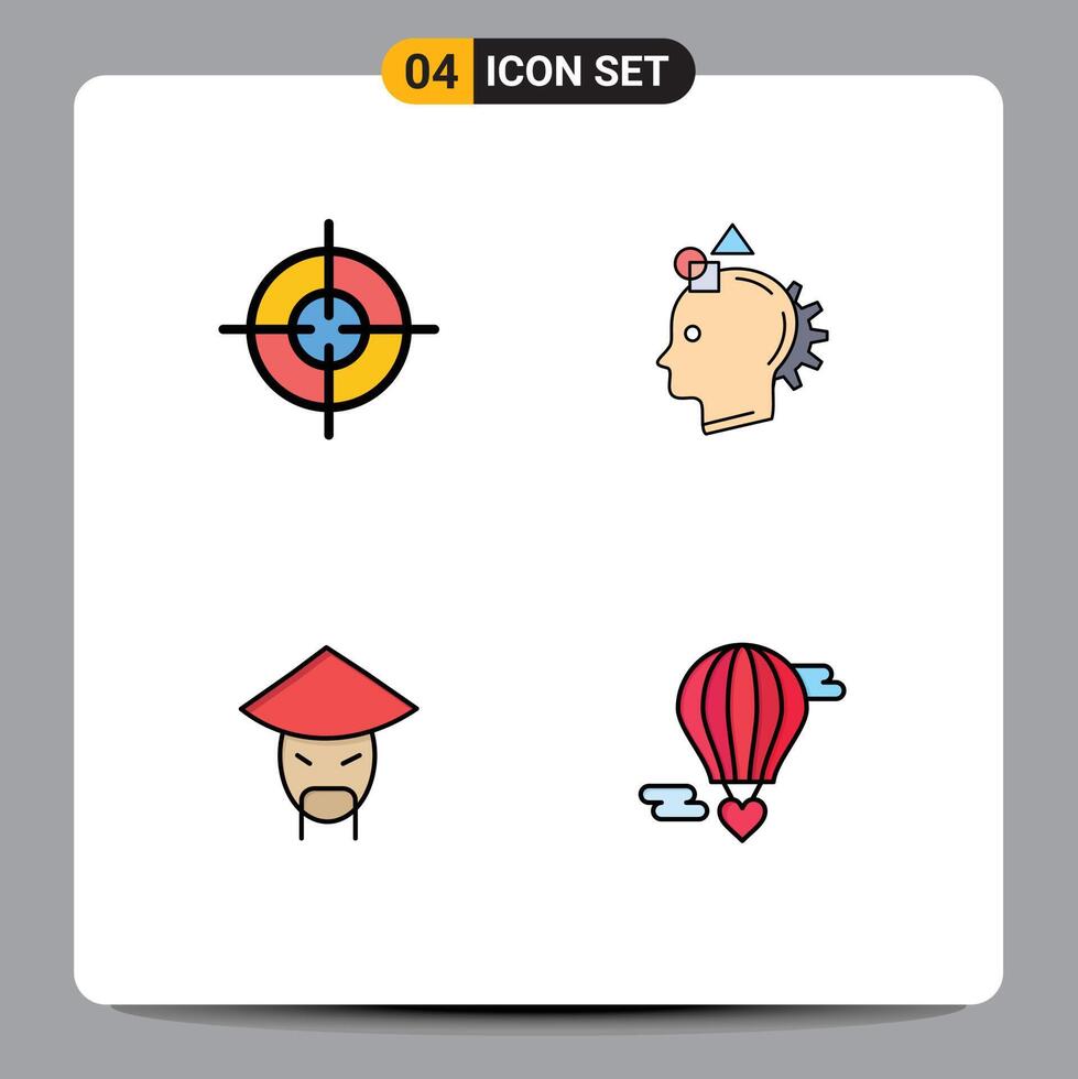 Modern Set of 4 Filledline Flat Colors and symbols such as target china imagination idea chinese Editable element Design Elements vector