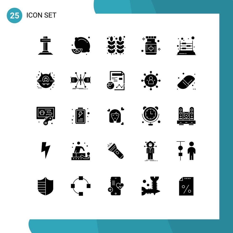 Group of 25 Solid Glyphs Signs and Symbols for medicine hospital autumn health wheat Editable element Design Elements vector