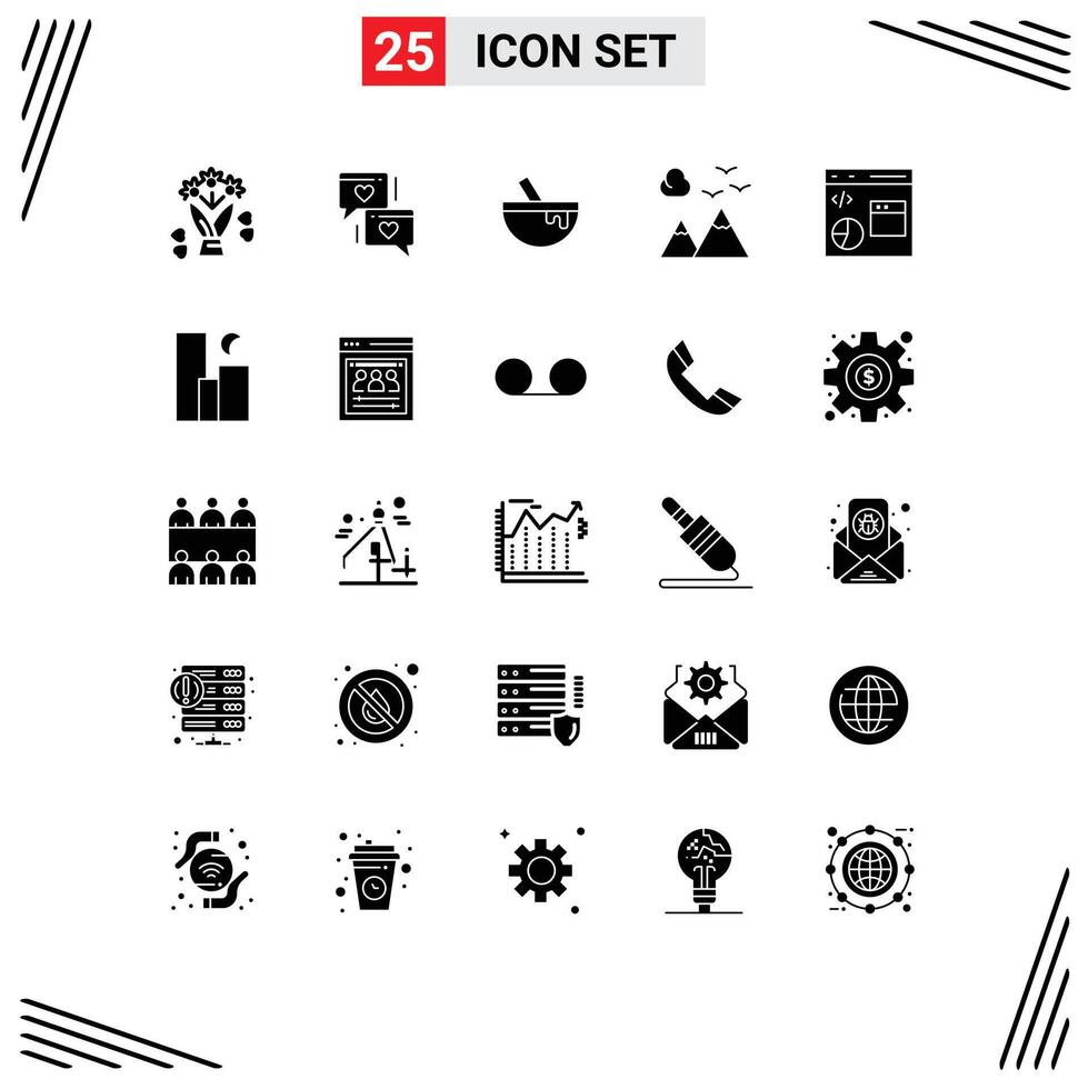 25 Solid Glyph concept for Websites Mobile and Apps develop coding bowl travel nature Editable element Design Elements vector