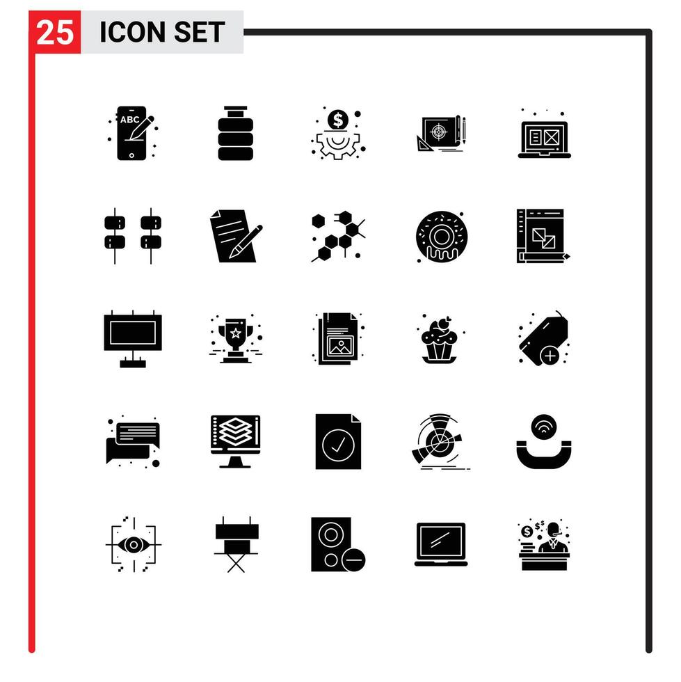 Set of 25 Commercial Solid Glyphs pack for digital graphic target business marketing file Editable element Design Elements vector