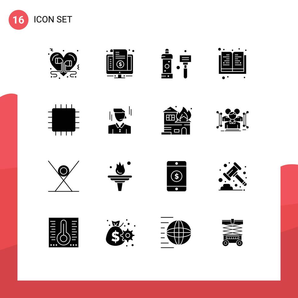 User Interface Pack of 16 Basic Solid Glyphs of science book price shower cleaning Editable element Design Elements vector